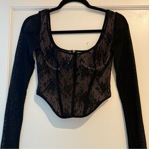 NWT White Fox Boutique Black Lace Long Sleeve Corset